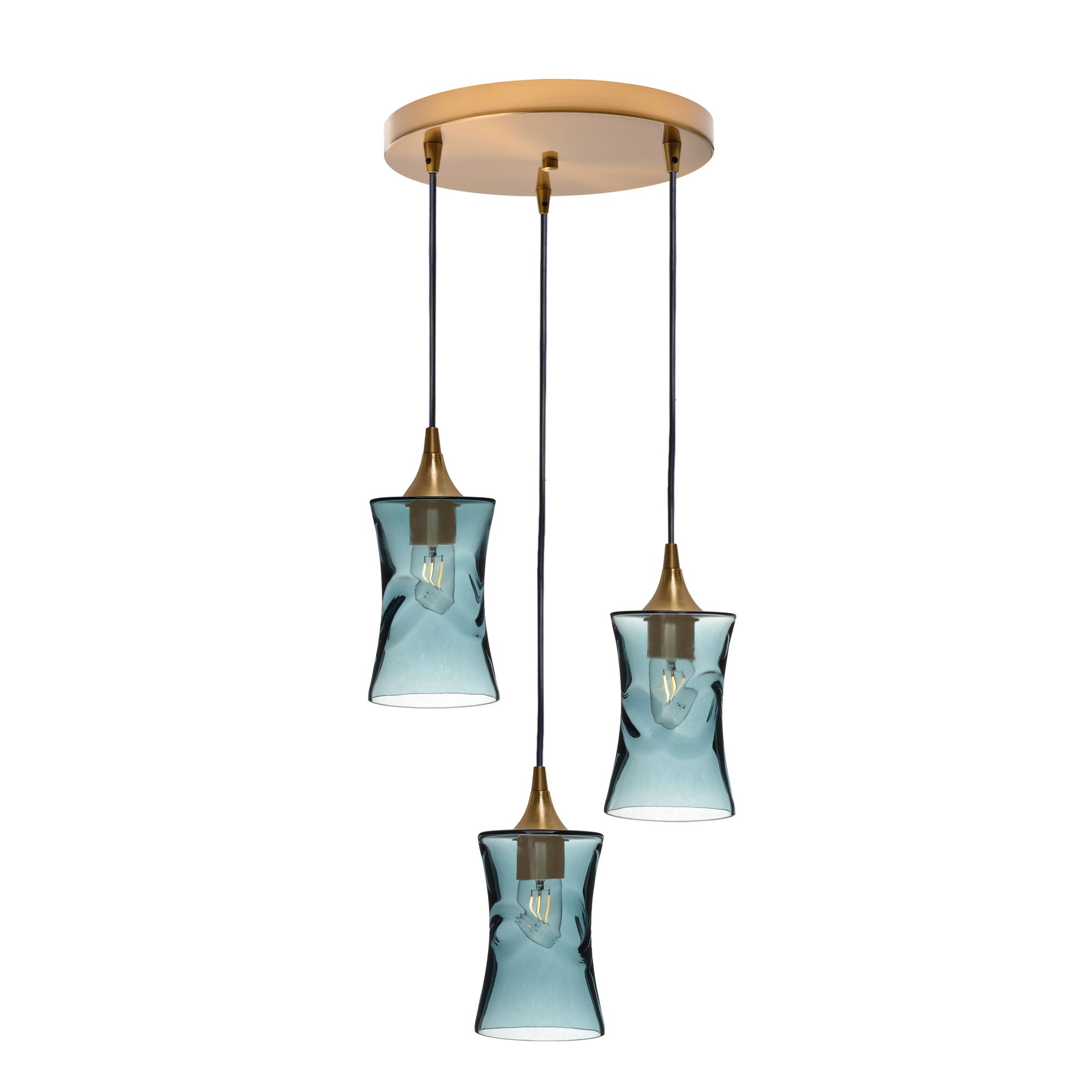 818 3 Pendant Cascade Chandelier-Glass-Bicycle Glass Co-Lunar-Steel Blue-Matte Black - 4ft Cord-Bicycle Glass Co