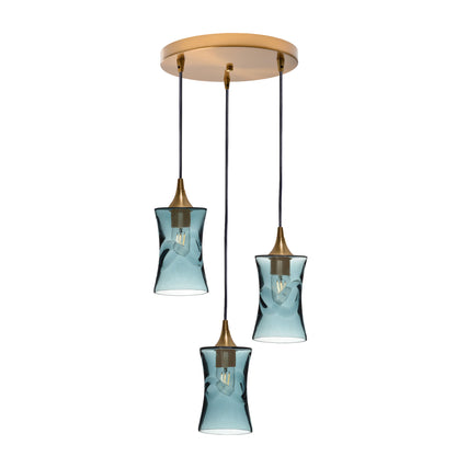 818 3 Pendant Cascade Chandelier-Glass-Bicycle Glass Co-Lunar-Steel Blue-Matte Black - 4ft Cord-Bicycle Glass Co