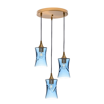 818 3 Pendant Cascade Chandelier-Glass-Bicycle Glass Co-Lunar-Steel Blue-Matte Black - 4ft Cord-Bicycle Glass Co