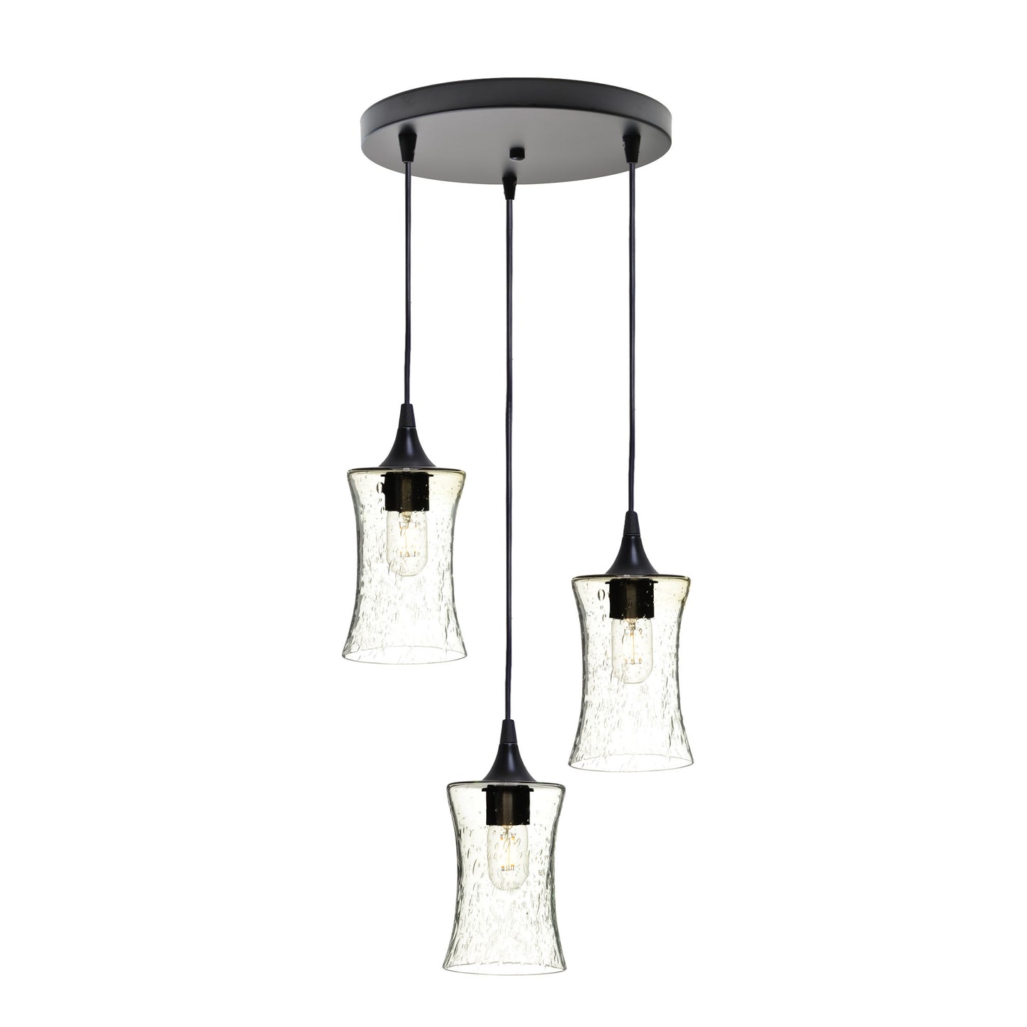 818 3 Pendant Cascade Chandelier-Glass-Bicycle Glass Co-Lunar-Steel Blue-Matte Black - 4ft Cord-Bicycle Glass Co