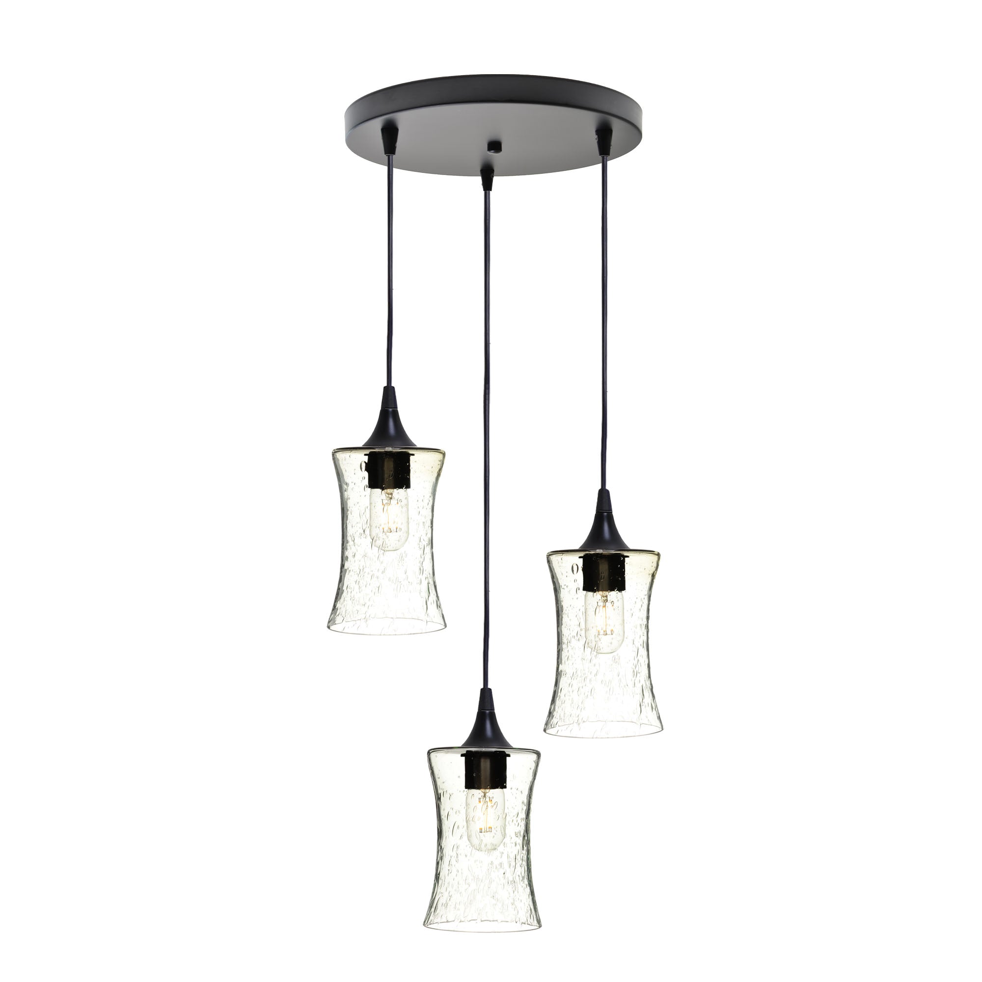 818 3 Pendant Cascade Chandelier-Glass-Bicycle Glass Co-Lunar-Steel Blue-Matte Black - 4ft Cord-Bicycle Glass Co
