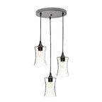 818 3 Pendant Cascade Chandelier-Glass-Bicycle Glass Co-Lunar-Steel Blue-Matte Black - 4ft Cord-Bicycle Glass Co