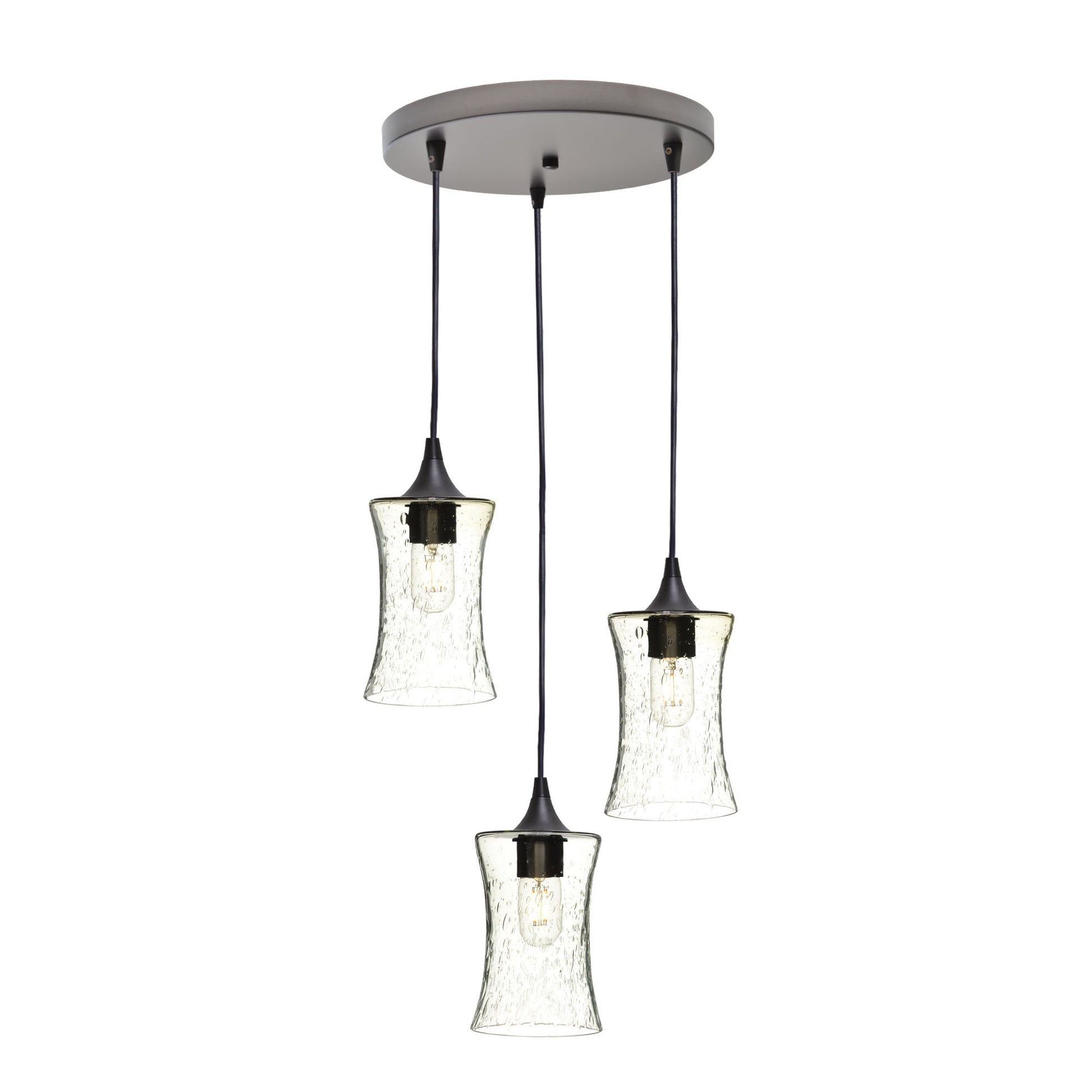 818 3 Pendant Cascade Chandelier-Glass-Bicycle Glass Co-Lunar-Steel Blue-Matte Black - 4ft Cord-Bicycle Glass Co