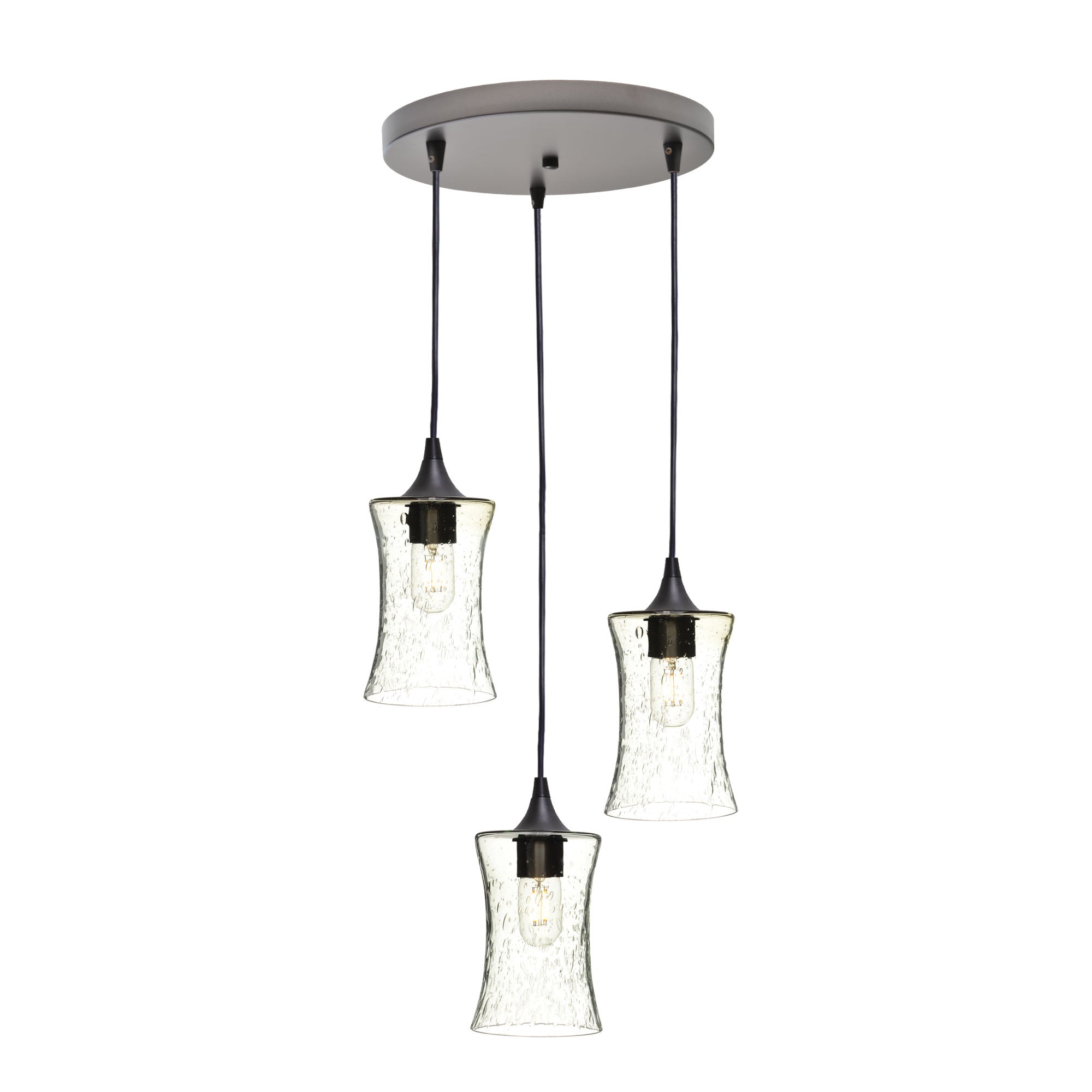 818 3 Pendant Cascade Chandelier-Glass-Bicycle Glass Co-Lunar-Steel Blue-Matte Black - 4ft Cord-Bicycle Glass Co