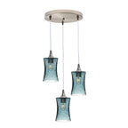 818 3 Pendant Cascade Chandelier-Glass-Bicycle Glass Co-Lunar-Steel Blue-Matte Black - 4ft Cord-Bicycle Glass Co