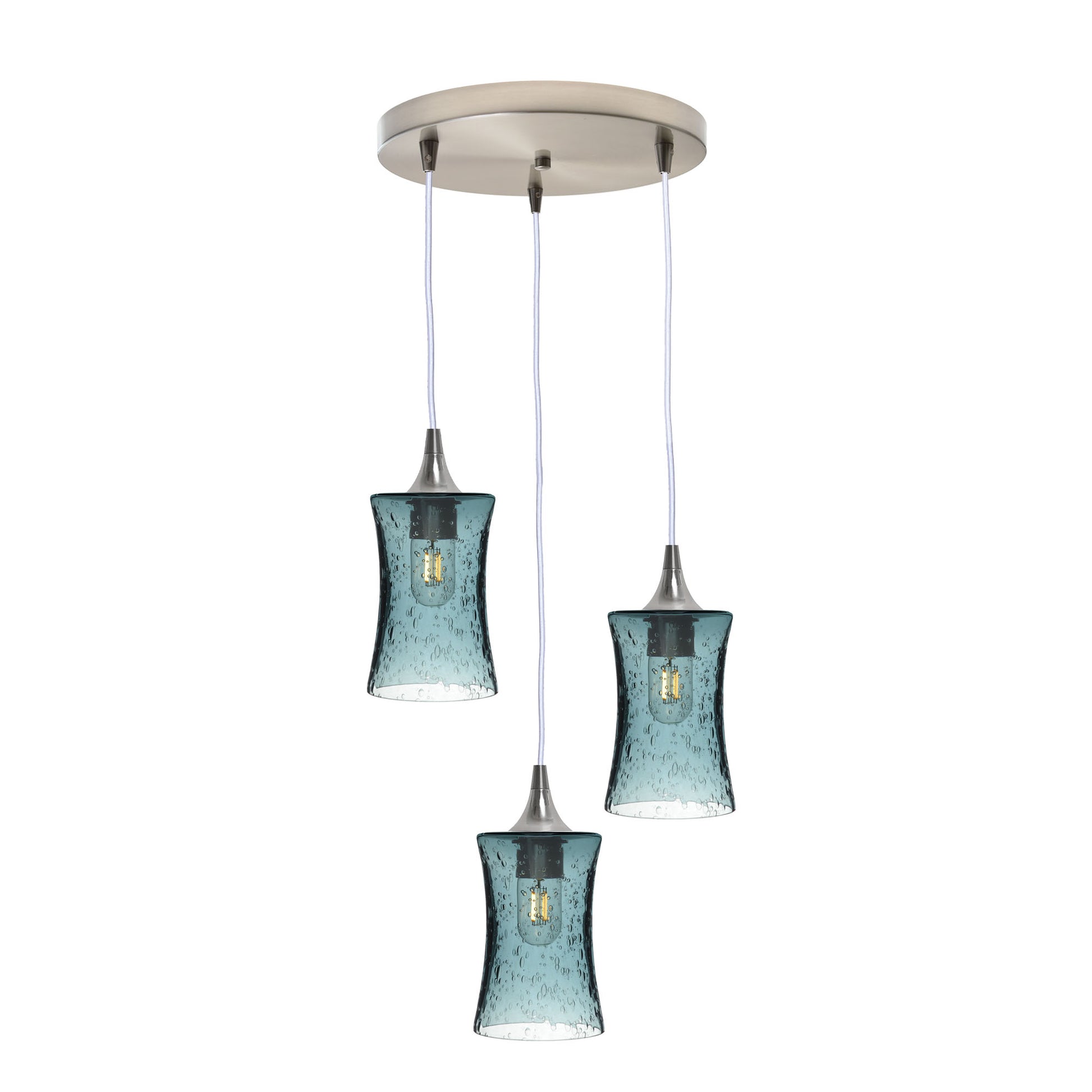 818 3 Pendant Cascade Chandelier-Glass-Bicycle Glass Co-Lunar-Steel Blue-Matte Black - 4ft Cord-Bicycle Glass Co