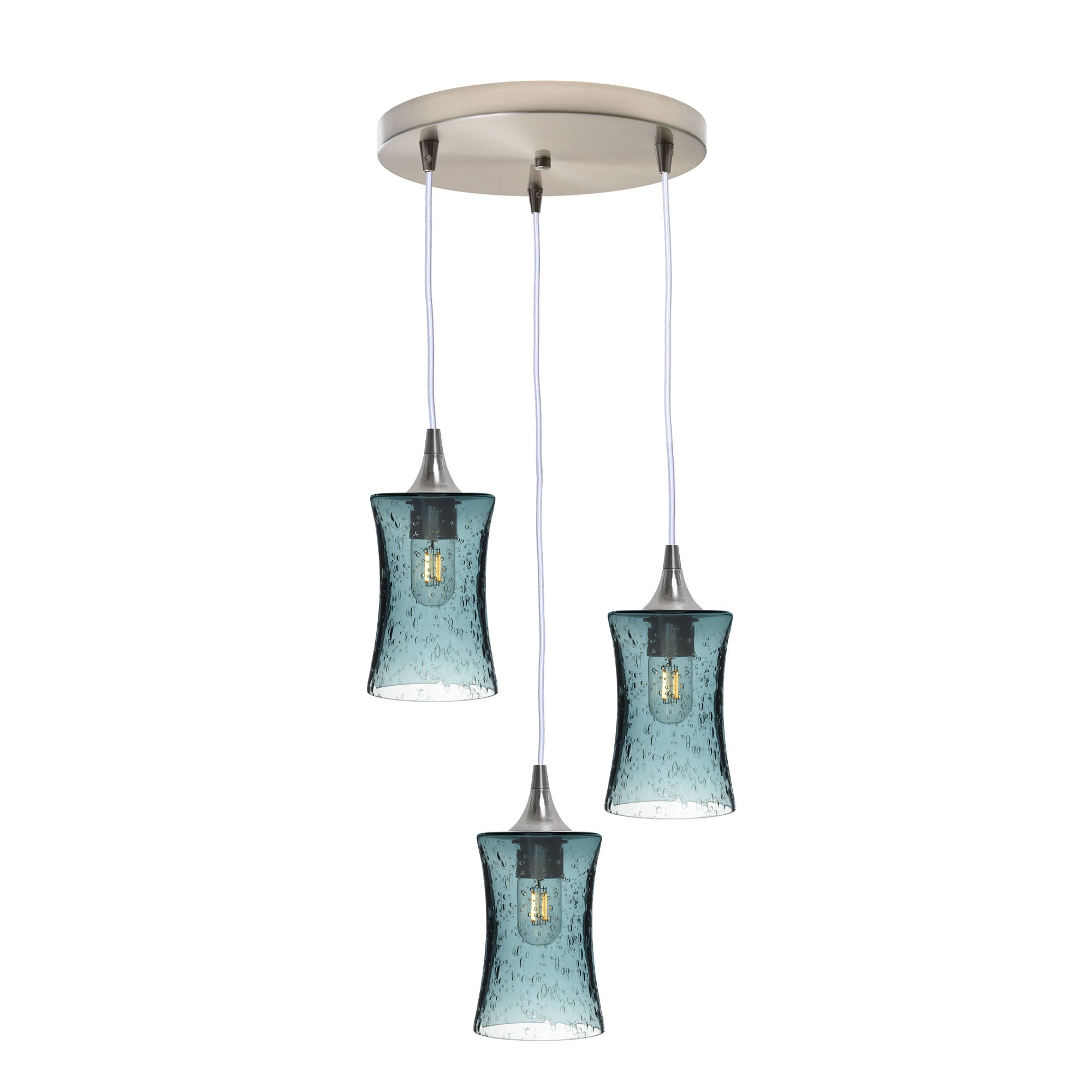 818 3 Pendant Cascade Chandelier-Glass-Bicycle Glass Co-Lunar-Steel Blue-Matte Black - 4ft Cord-Bicycle Glass Co