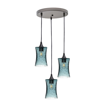 818 3 Pendant Cascade Chandelier-Glass-Bicycle Glass Co-Lunar-Steel Blue-Matte Black - 4ft Cord-Bicycle Glass Co