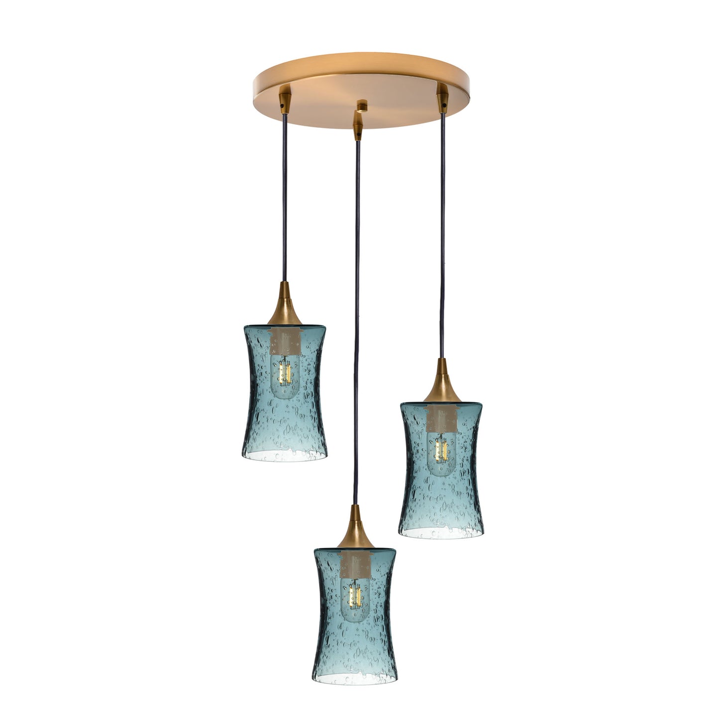 818 3 Pendant Cascade Chandelier-Glass-Bicycle Glass Co-Lunar-Steel Blue-Matte Black - 4ft Cord-Bicycle Glass Co