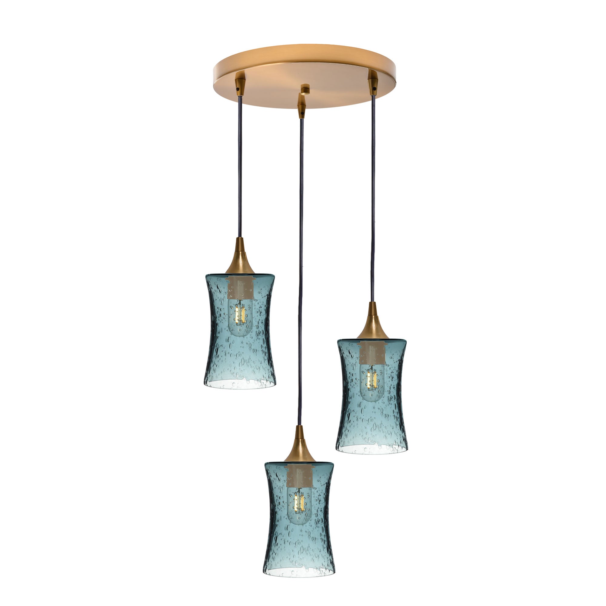 818 3 Pendant Cascade Chandelier-Glass-Bicycle Glass Co-Lunar-Steel Blue-Matte Black - 4ft Cord-Bicycle Glass Co