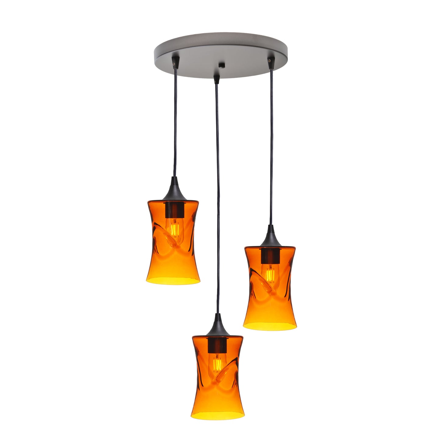 818 3 Pendant Cascade Chandelier-Glass-Bicycle Glass Co-Lunar-Steel Blue-Matte Black - 4ft Cord-Bicycle Glass Co