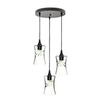 818 3 Pendant Cascade Chandelier-Glass-Bicycle Glass Co-Lunar-Steel Blue-Matte Black - 4ft Cord-Bicycle Glass Co