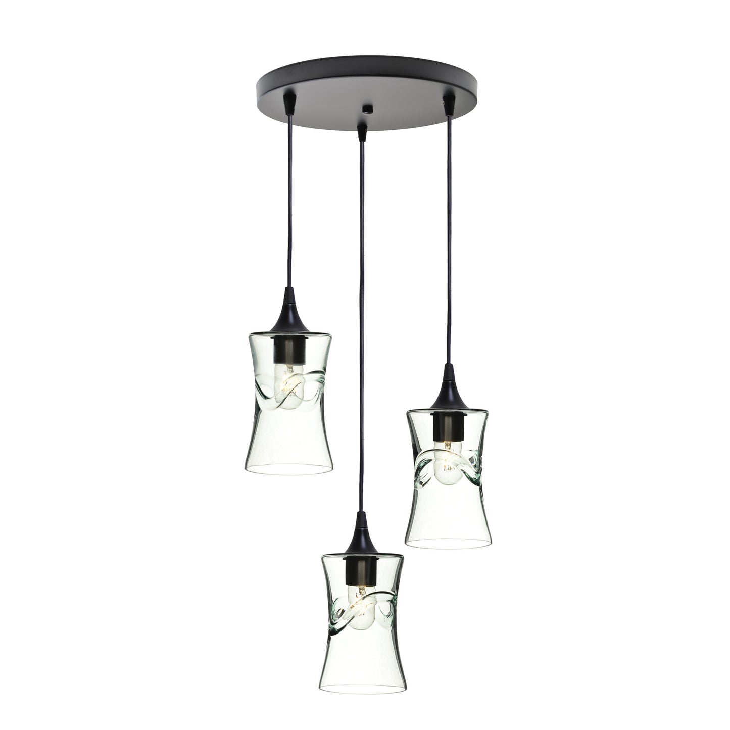 818 3 Pendant Cascade Chandelier-Glass-Bicycle Glass Co-Lunar-Steel Blue-Matte Black - 4ft Cord-Bicycle Glass Co