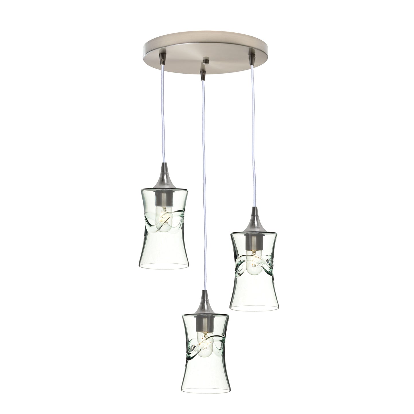 818 3 Pendant Cascade Chandelier-Glass-Bicycle Glass Co-Lunar-Steel Blue-Matte Black - 4ft Cord-Bicycle Glass Co