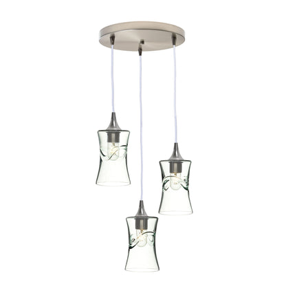 818 3 Pendant Cascade Chandelier-Glass-Bicycle Glass Co-Lunar-Steel Blue-Matte Black - 4ft Cord-Bicycle Glass Co
