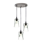 818 3 Pendant Cascade Chandelier-Glass-Bicycle Glass Co-Lunar-Steel Blue-Matte Black - 4ft Cord-Bicycle Glass Co