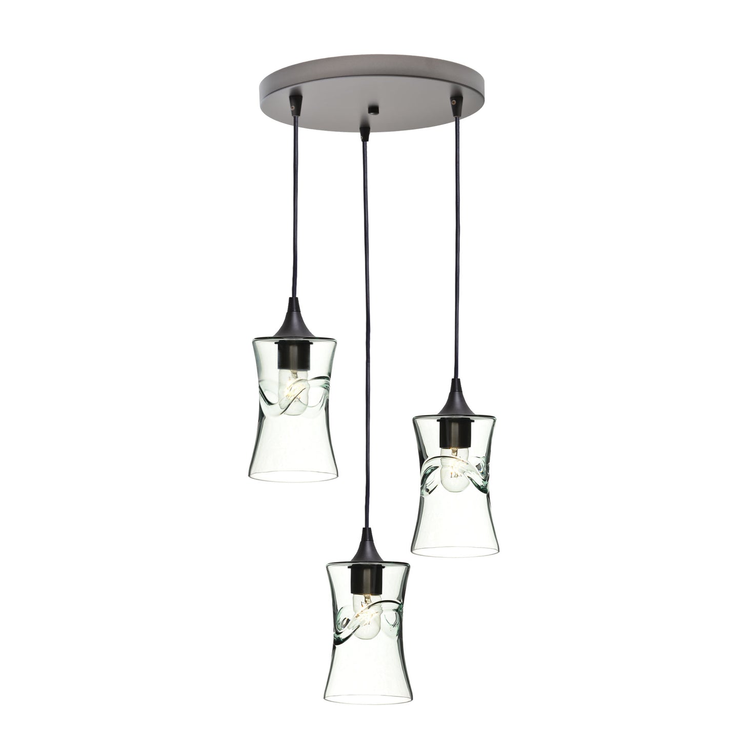 818 3 Pendant Cascade Chandelier-Glass-Bicycle Glass Co-Lunar-Steel Blue-Matte Black - 4ft Cord-Bicycle Glass Co