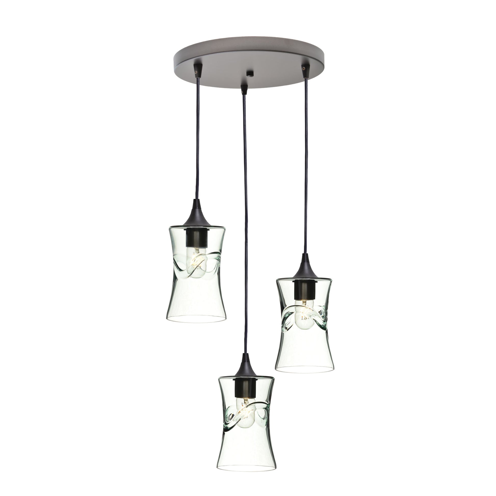 818 3 Pendant Cascade Chandelier-Glass-Bicycle Glass Co-Lunar-Steel Blue-Matte Black - 4ft Cord-Bicycle Glass Co