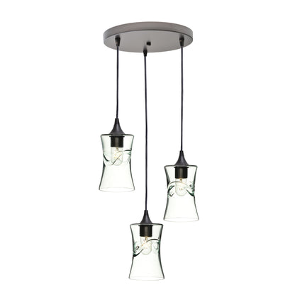 818 3 Pendant Cascade Chandelier-Glass-Bicycle Glass Co-Lunar-Steel Blue-Matte Black - 4ft Cord-Bicycle Glass Co