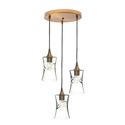 818 3 Pendant Cascade Chandelier-Glass-Bicycle Glass Co-Lunar-Steel Blue-Matte Black - 4ft Cord-Bicycle Glass Co