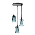 818 3 Pendant Cascade Chandelier-Glass-Bicycle Glass Co-Lunar-Steel Blue-Matte Black - 4ft Cord-Bicycle Glass Co