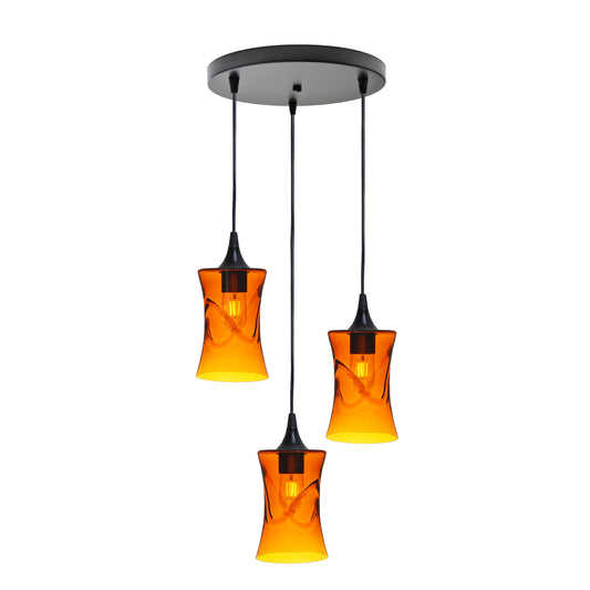 818 3 Pendant Cascade Chandelier-Glass-Bicycle Glass Co-Lunar-Steel Blue-Matte Black - 4ft Cord-Bicycle Glass Co
