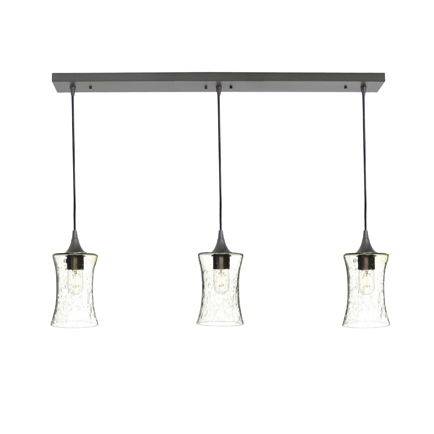 818 3 Pendant Linear Chandelier-Glass-Bicycle Glass Co - Hardware-Antique Bronze - 4ft Cord-Lunar-Eco Clear-Bicycle Glass Co