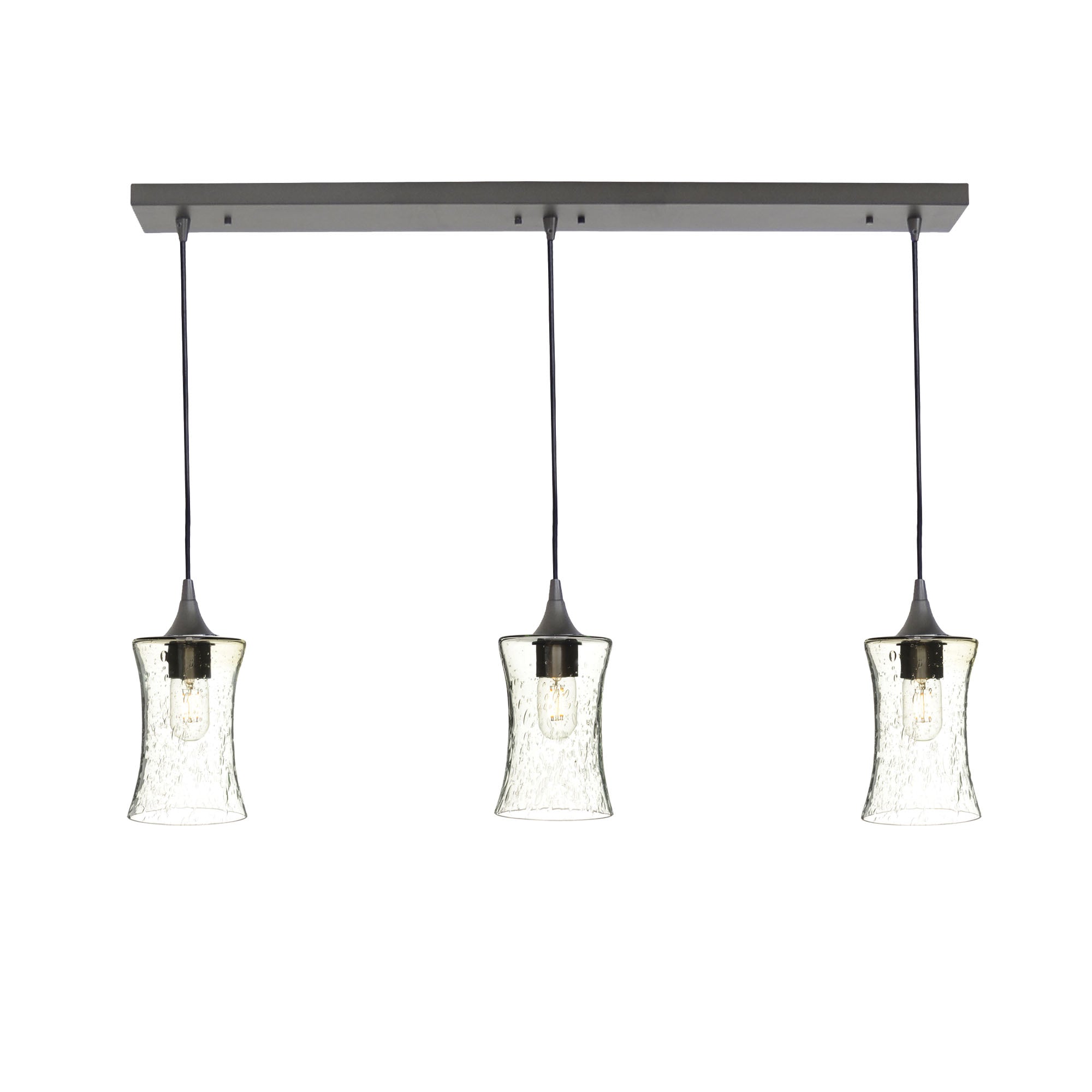 818 3 Pendant Linear Chandelier-Glass-Bicycle Glass Co - Hardware-Antique Bronze - 4ft Cord-Lunar-Eco Clear-Bicycle Glass Co