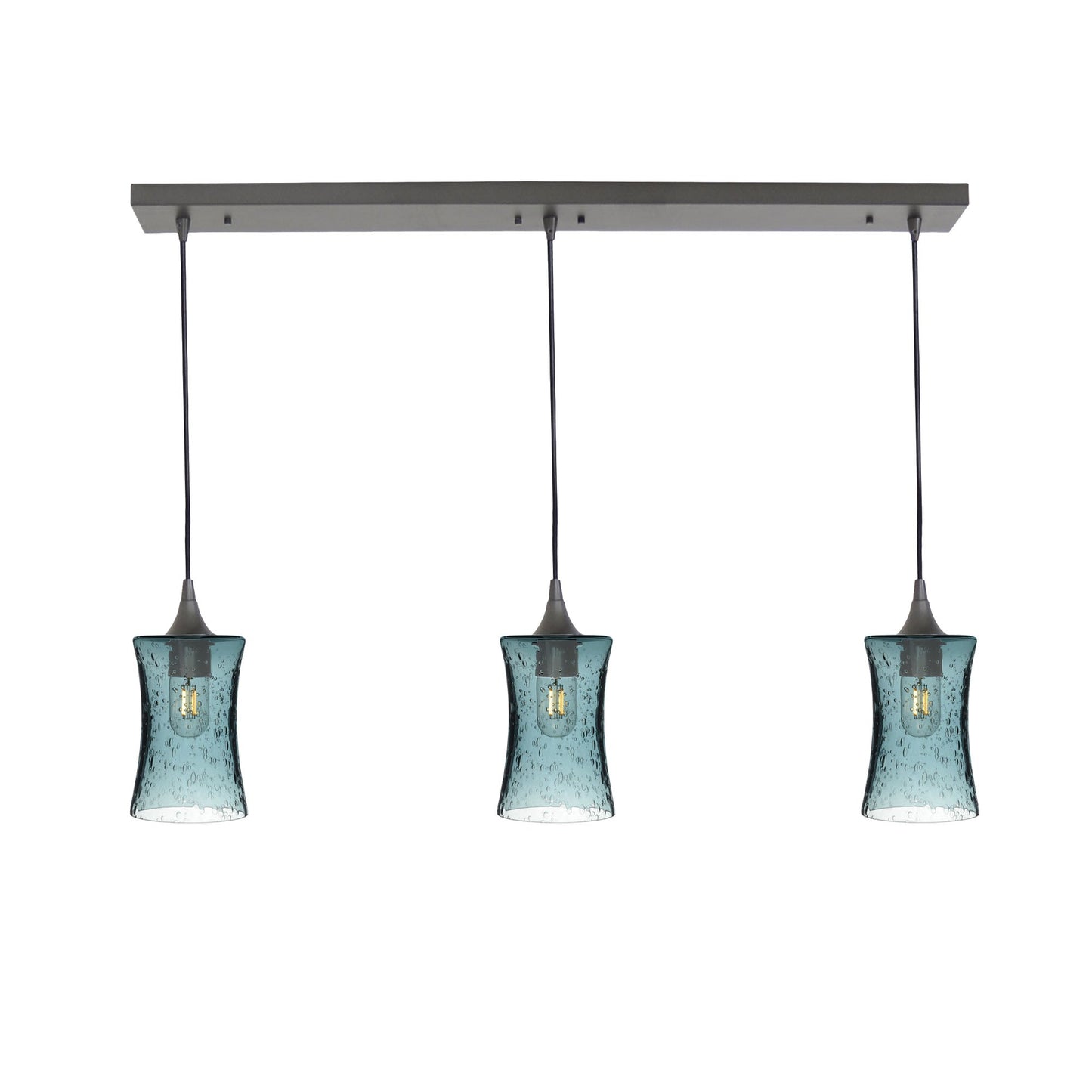 818 3 Pendant Linear Chandelier-Glass-Bicycle Glass Co - Hardware-Antique Bronze - 4ft Cord-Lunar-Slate Gray-Bicycle Glass Co