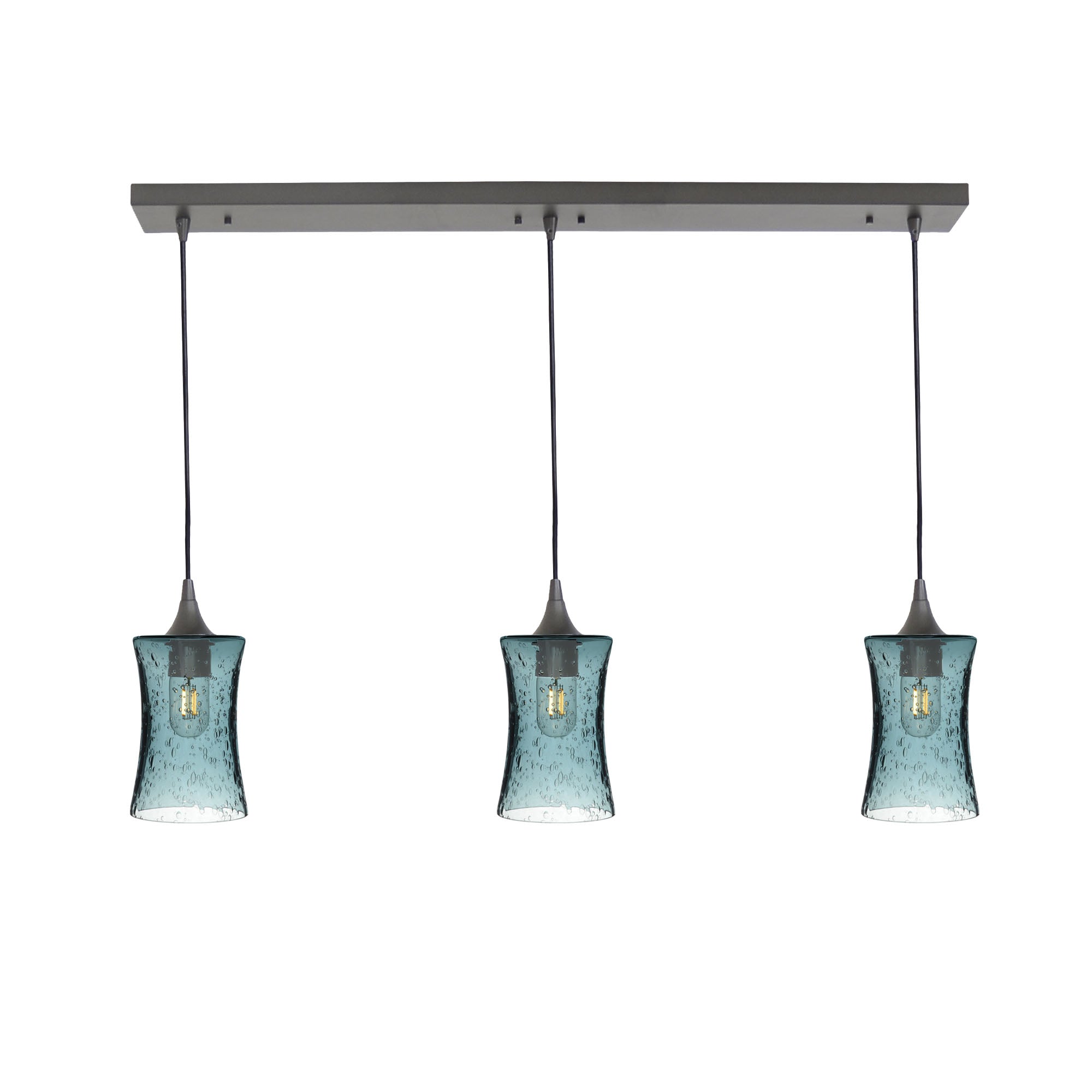 818 3 Pendant Linear Chandelier-Glass-Bicycle Glass Co - Hardware-Antique Bronze - 4ft Cord-Lunar-Slate Gray-Bicycle Glass Co