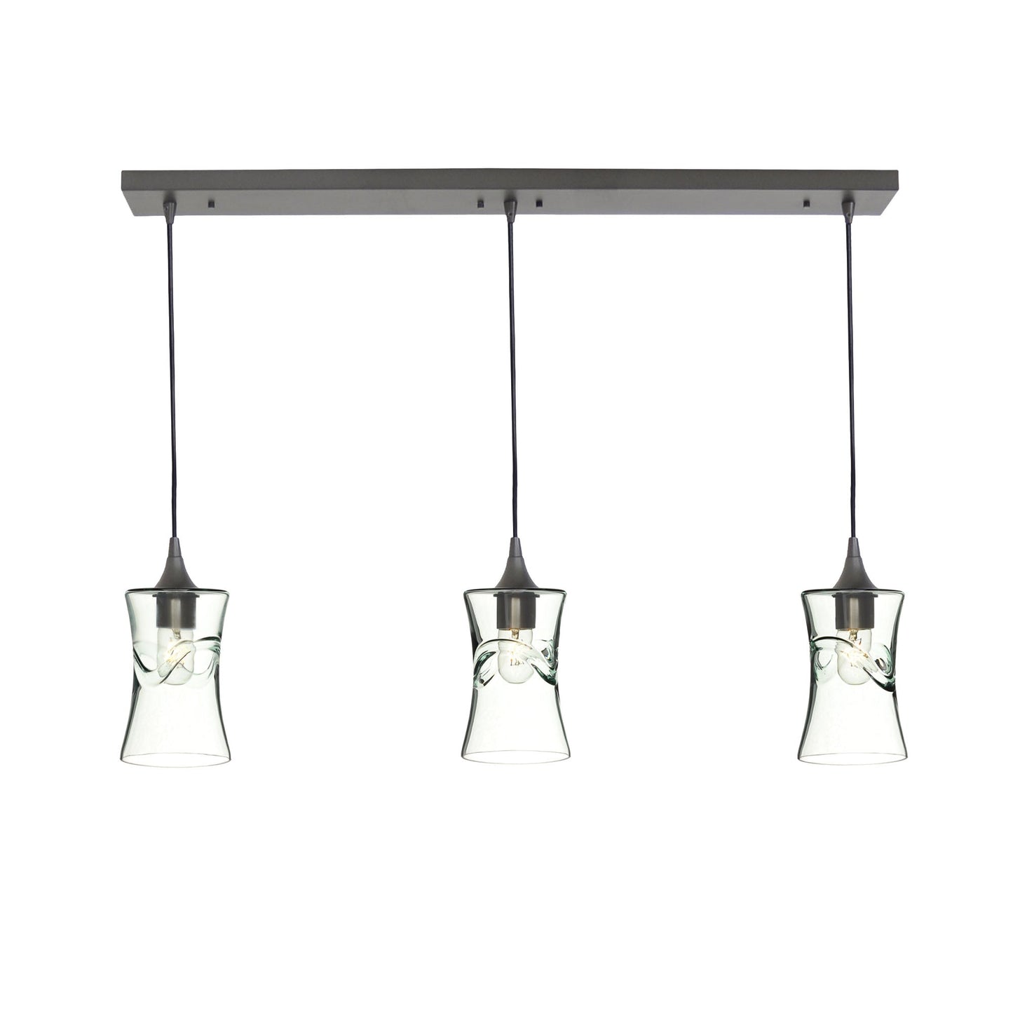818 3 Pendant Linear Chandelier-Glass-Bicycle Glass Co - Hardware-Antique Bronze - 4ft Cord-Swell-Eco Clear-Bicycle Glass Co