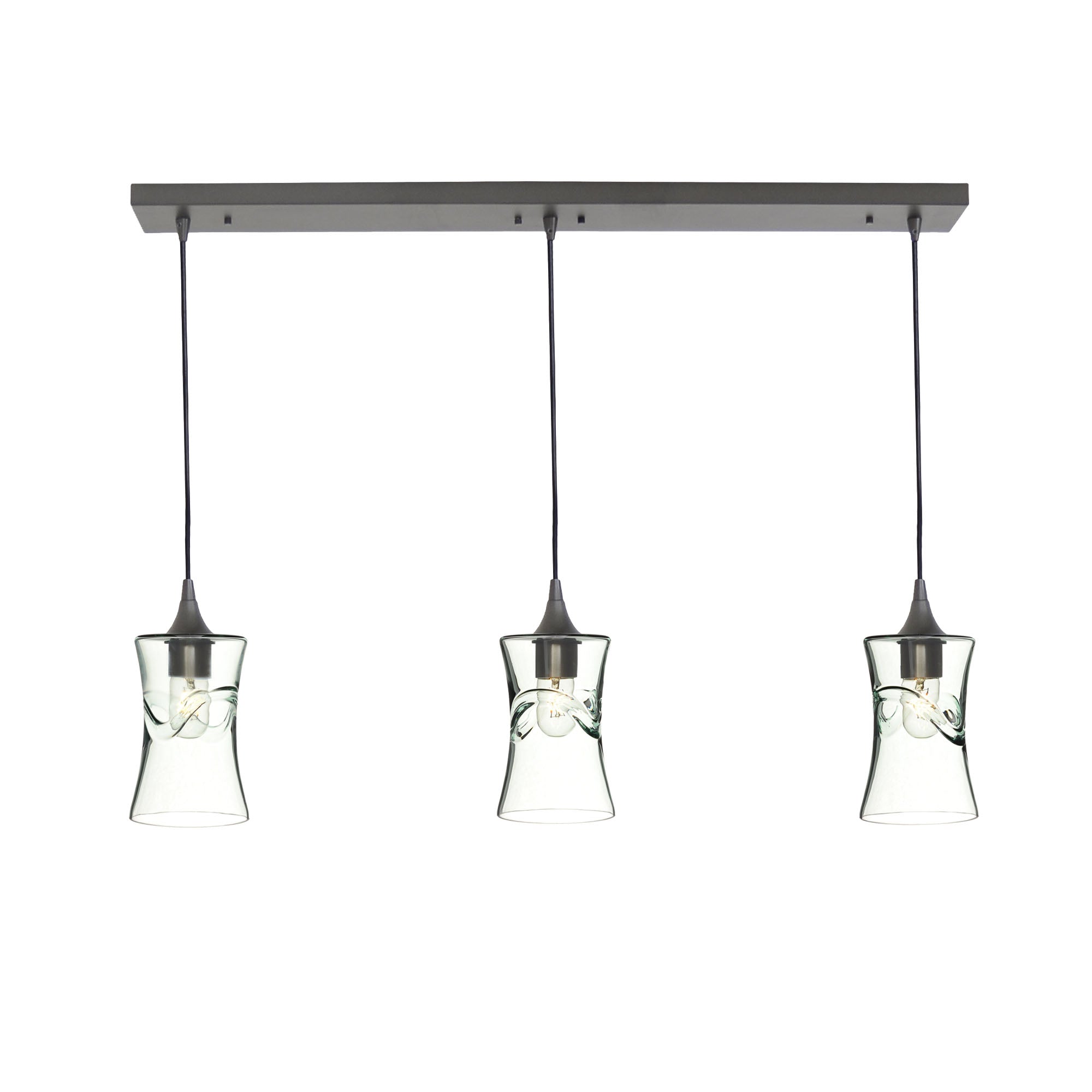 818 3 Pendant Linear Chandelier-Glass-Bicycle Glass Co - Hardware-Antique Bronze - 4ft Cord-Swell-Eco Clear-Bicycle Glass Co