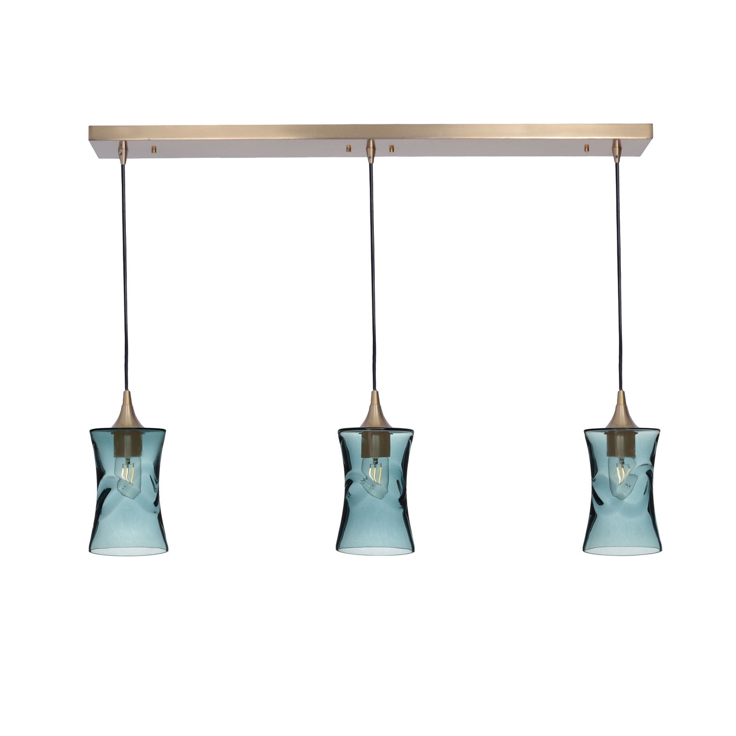 818 3 Pendant Linear Chandelier-Glass-Bicycle Glass Co - Hardware-Antique Bronze - 4ft Cord-Swell-Slate Gray-Bicycle Glass Co