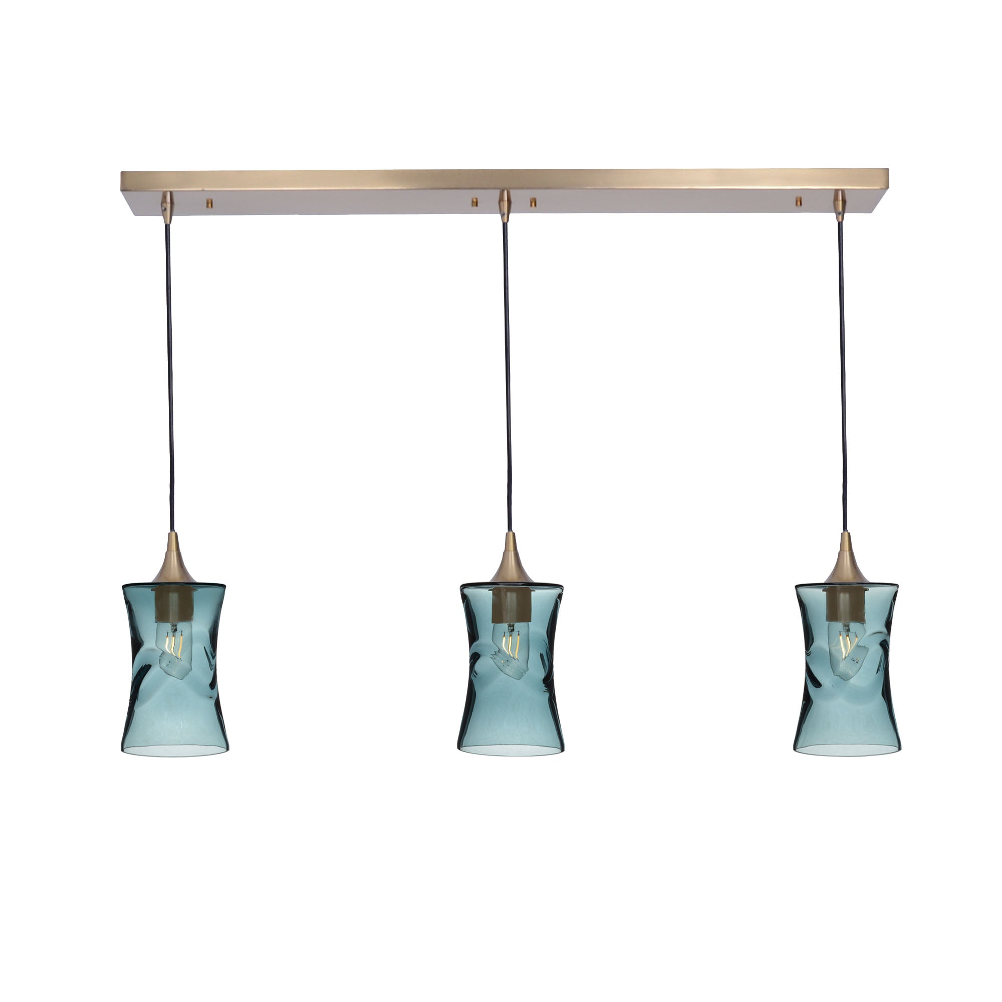 818 3 Pendant Linear Chandelier-Glass-Bicycle Glass Co - Hardware-Antique Bronze - 4ft Cord-Swell-Slate Gray-Bicycle Glass Co