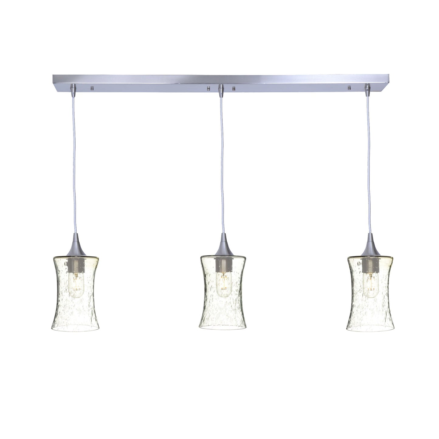 818 3 Pendant Linear Chandelier-Glass-Bicycle Glass Co - Hardware-Brushed Nickel - 4ft Cord-Lunar-Eco Clear-Bicycle Glass Co
