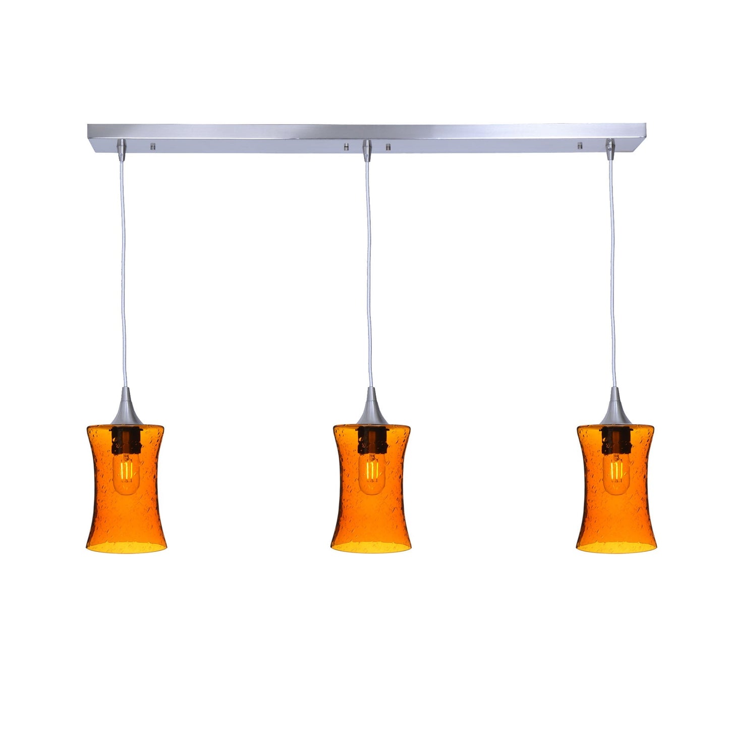 818 3 Pendant Linear Chandelier-Glass-Bicycle Glass Co - Hardware-Brushed Nickel - 4ft Cord-Lunar-Golden Amber-Bicycle Glass Co