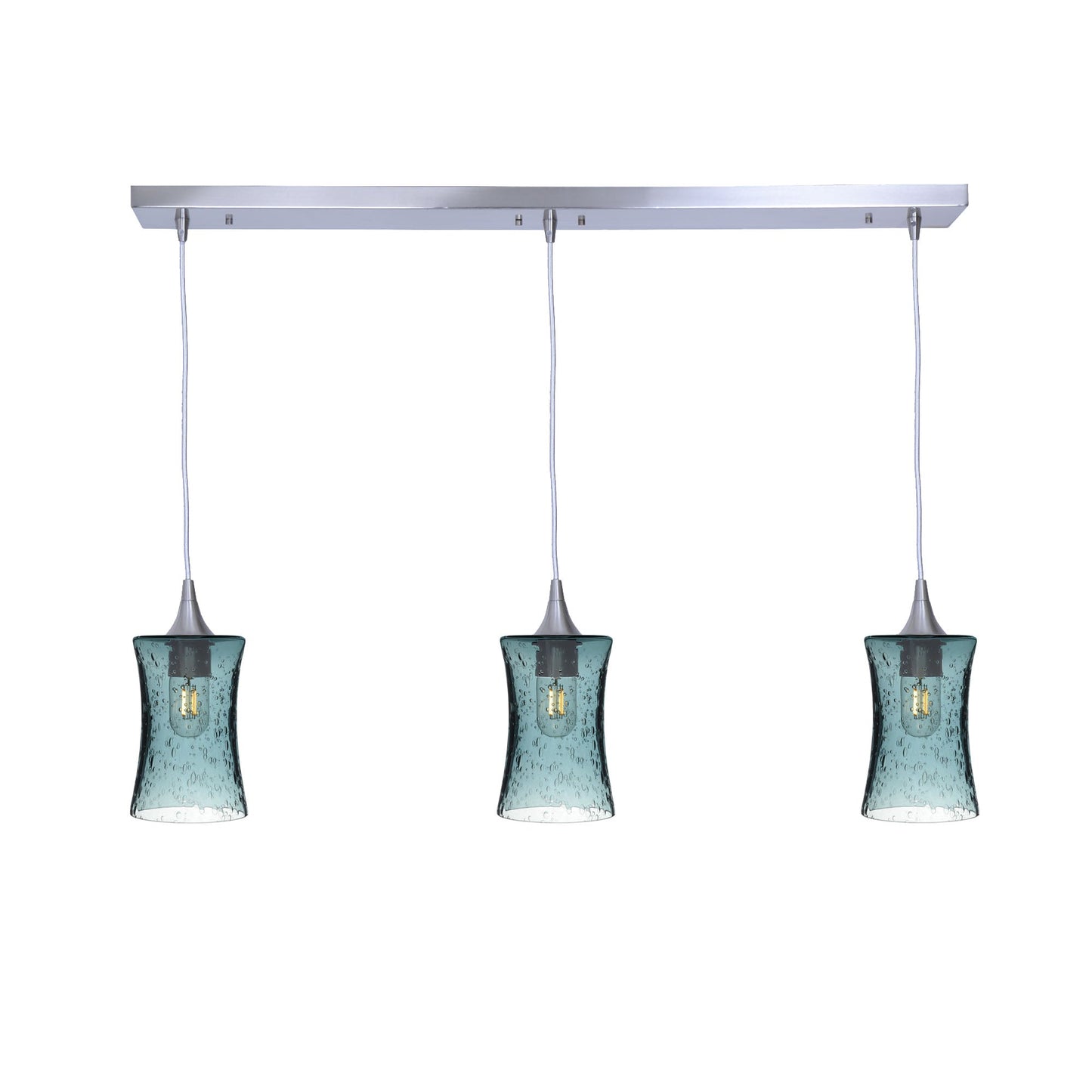 818 3 Pendant Linear Chandelier-Glass-Bicycle Glass Co - Hardware-Brushed Nickel - 4ft Cord-Lunar-Slate Gray-Bicycle Glass Co