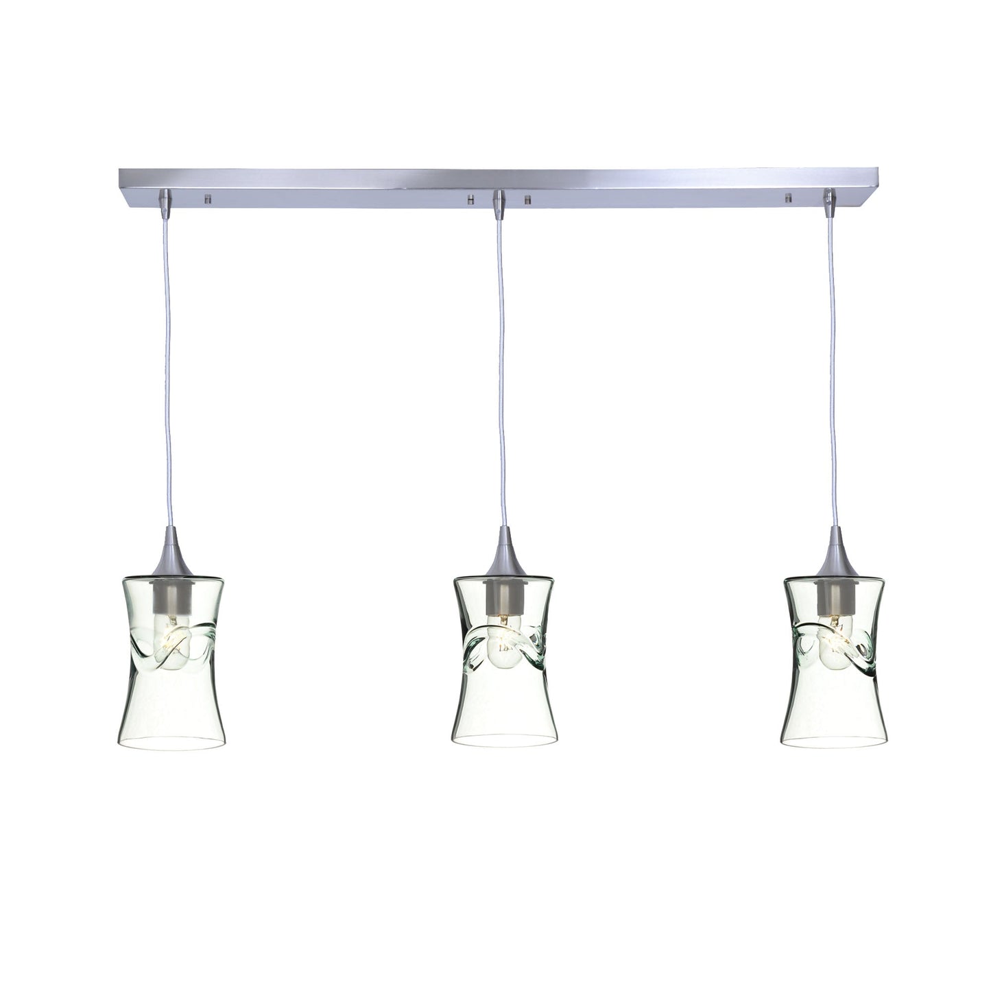 818 3 Pendant Linear Chandelier-Glass-Bicycle Glass Co - Hardware-Brushed Nickel - 4ft Cord-Swell-Eco Clear-Bicycle Glass Co
