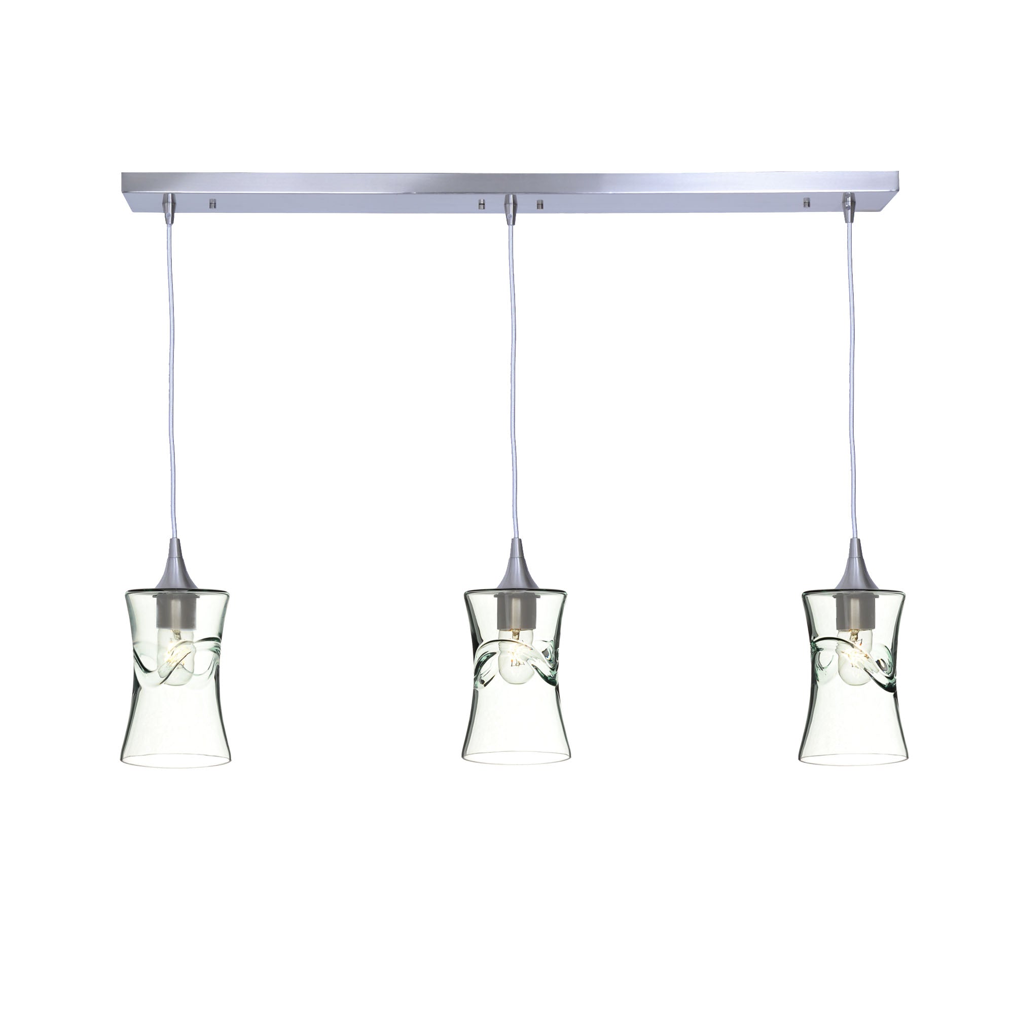 818 3 Pendant Linear Chandelier-Glass-Bicycle Glass Co - Hardware-Brushed Nickel - 4ft Cord-Swell-Eco Clear-Bicycle Glass Co