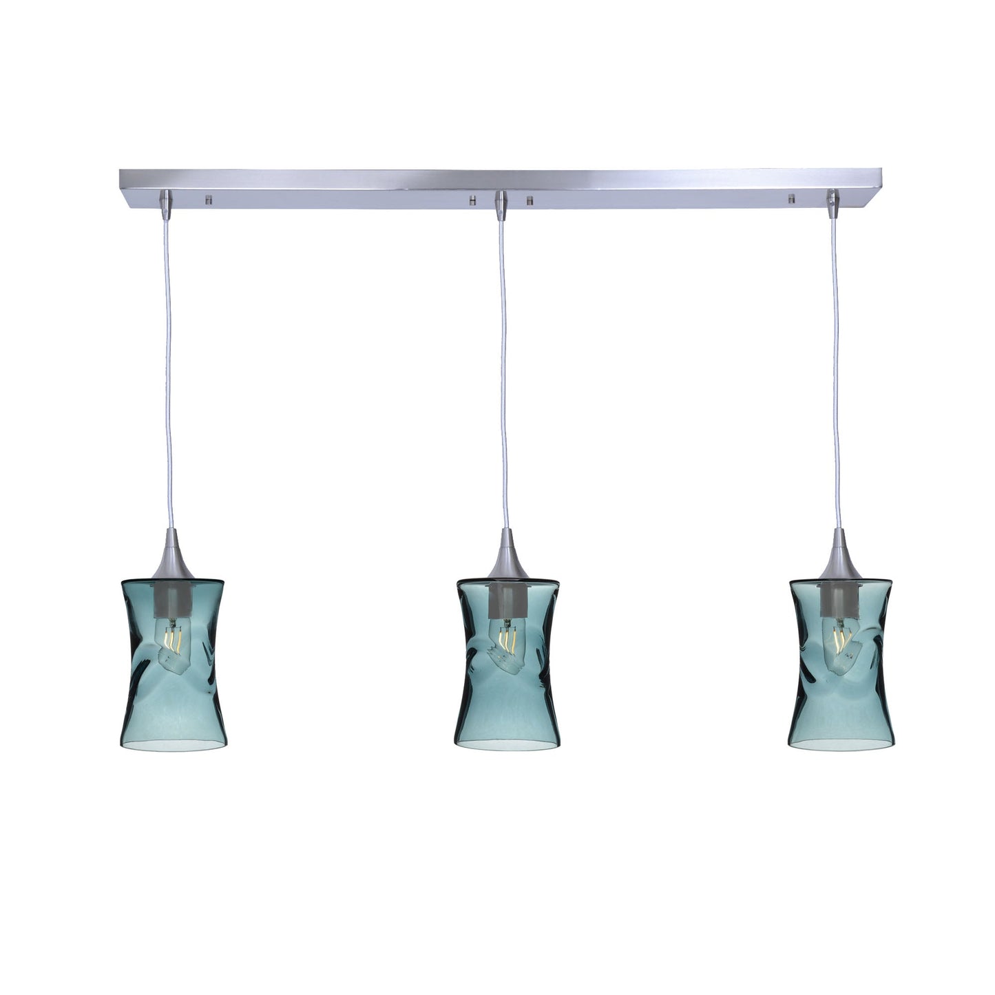 818 3 Pendant Linear Chandelier-Glass-Bicycle Glass Co - Hardware-Brushed Nickel - 4ft Cord-Swell-Slate Gray-Bicycle Glass Co