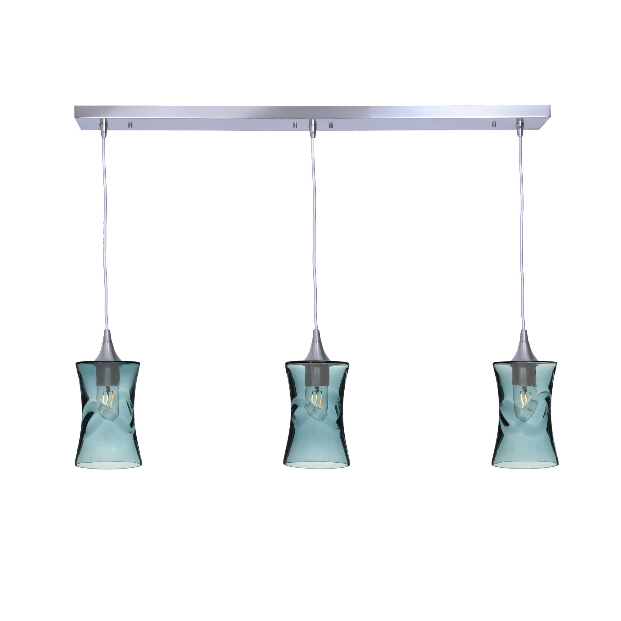 818 3 Pendant Linear Chandelier-Glass-Bicycle Glass Co - Hardware-Brushed Nickel - 4ft Cord-Swell-Slate Gray-Bicycle Glass Co