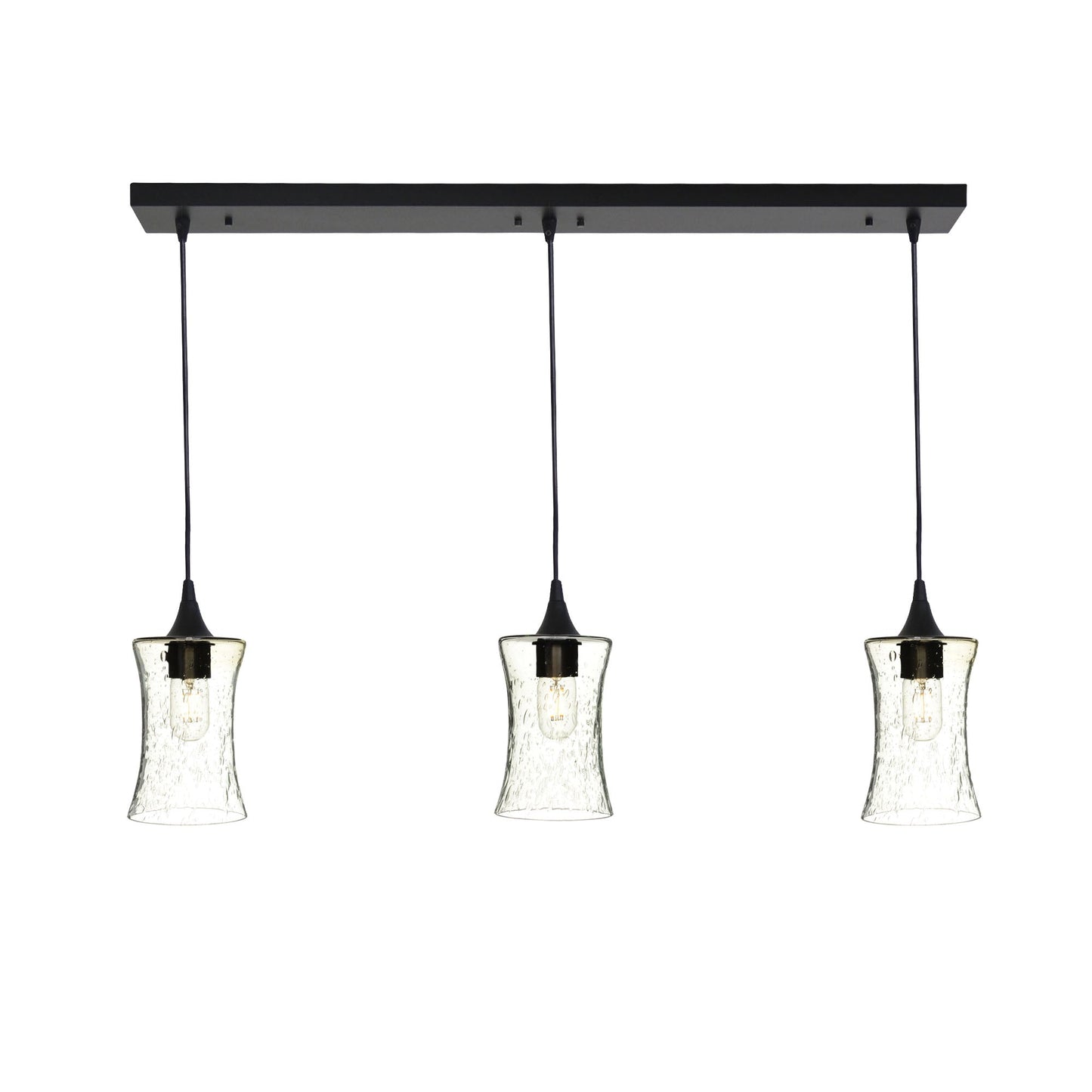 818 3 Pendant Linear Chandelier-Glass-Bicycle Glass Co - Hardware-Matte Black - 4ft Cord-Lunar-Eco Clear-Bicycle Glass Co