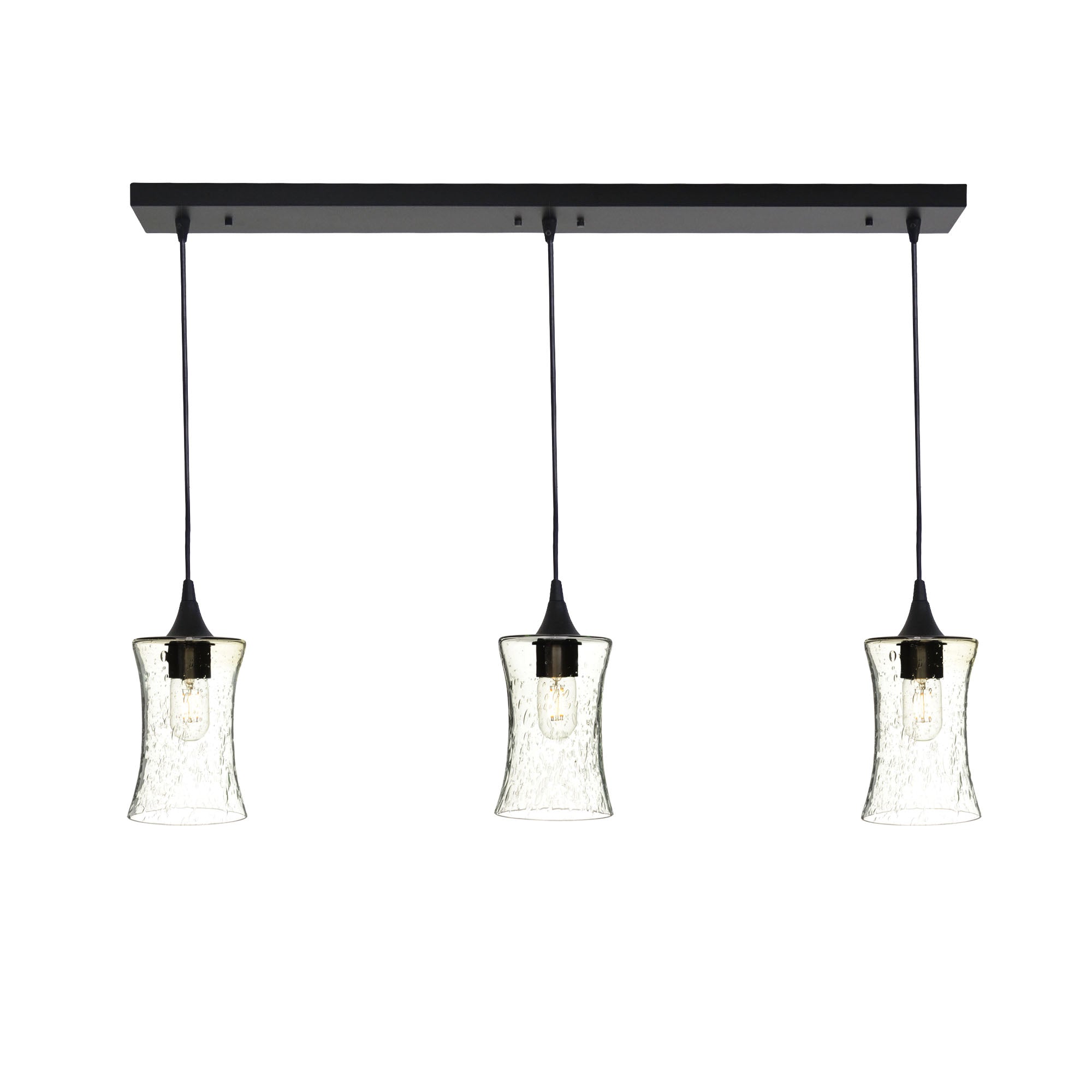 818 3 Pendant Linear Chandelier-Glass-Bicycle Glass Co - Hardware-Matte Black - 4ft Cord-Lunar-Eco Clear-Bicycle Glass Co