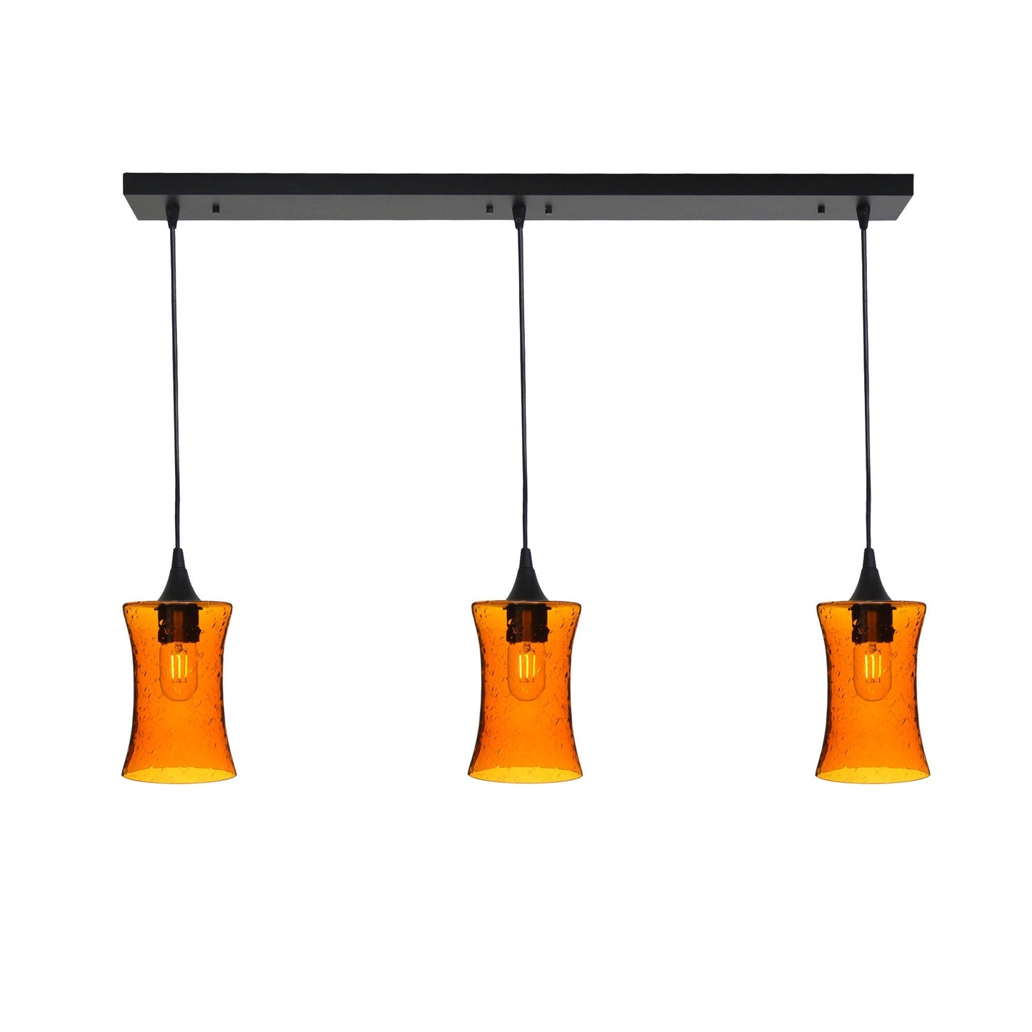 818 3 Pendant Linear Chandelier-Glass-Bicycle Glass Co - Hardware-Matte Black - 4ft Cord-Lunar-Golden Amber-Bicycle Glass Co