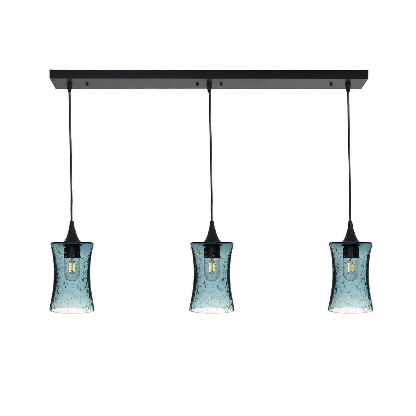 818 3 Pendant Linear Chandelier-Glass-Bicycle Glass Co - Hardware-Matte Black - 4ft Cord-Lunar-Slate Gray-Bicycle Glass Co