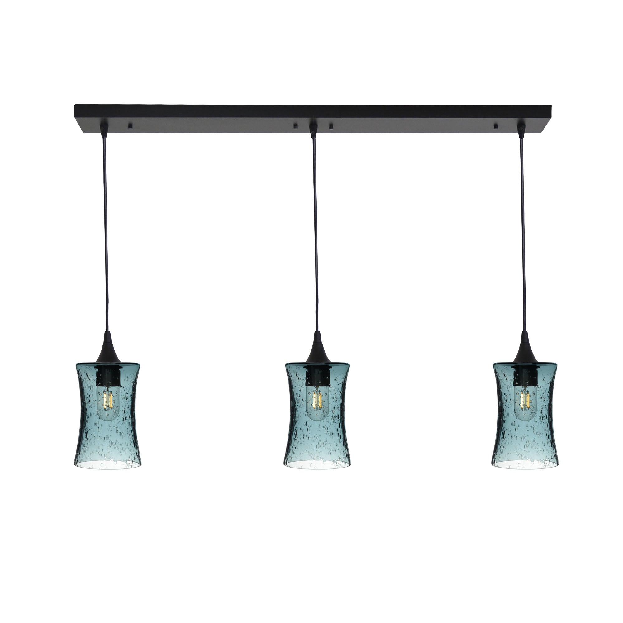 818 3 Pendant Linear Chandelier-Glass-Bicycle Glass Co - Hardware-Matte Black - 4ft Cord-Lunar-Slate Gray-Bicycle Glass Co