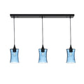 818 3 Pendant Linear Chandelier-Glass-Bicycle Glass Co - Hardware-Matte Black - 4ft Cord-Lunar-Steel Blue-Bicycle Glass Co