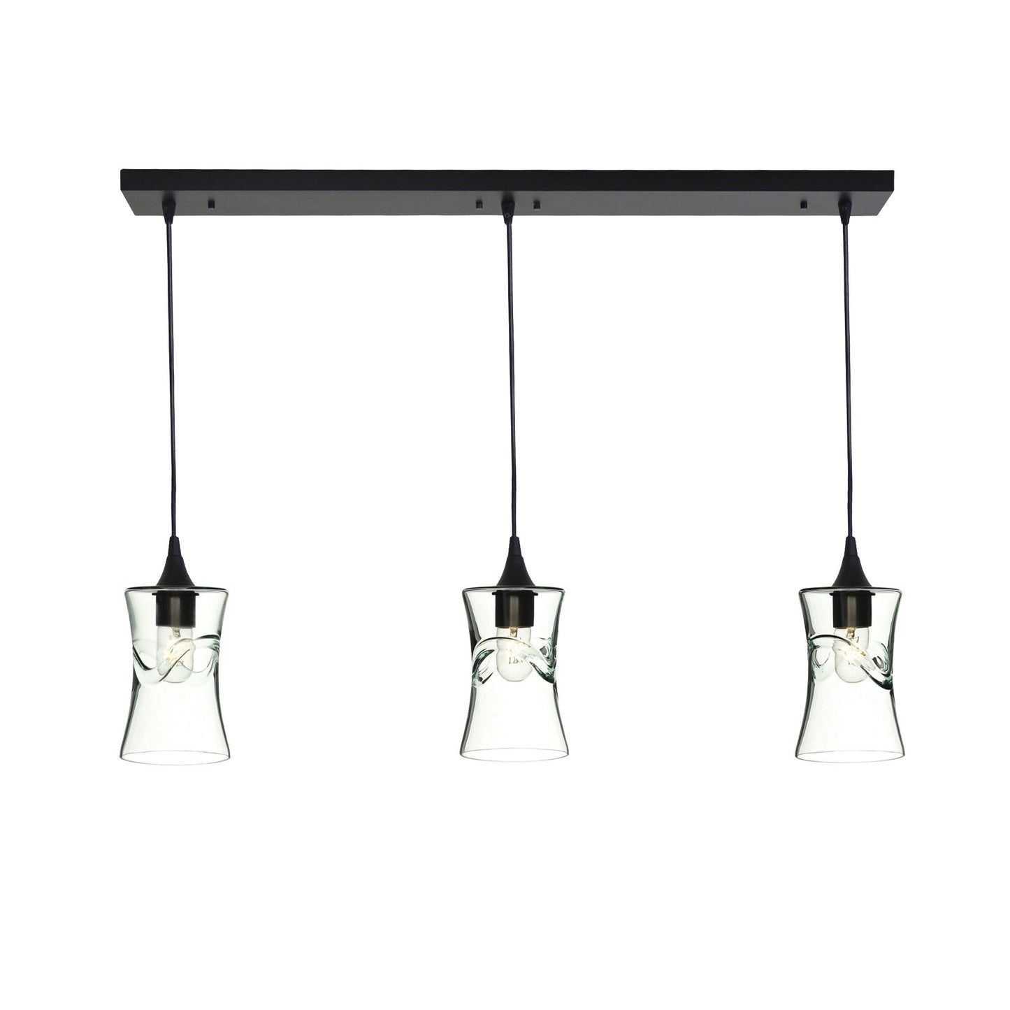 818 3 Pendant Linear Chandelier-Glass-Bicycle Glass Co - Hardware-Matte Black - 4ft Cord-Swell-Eco Clear-Bicycle Glass Co