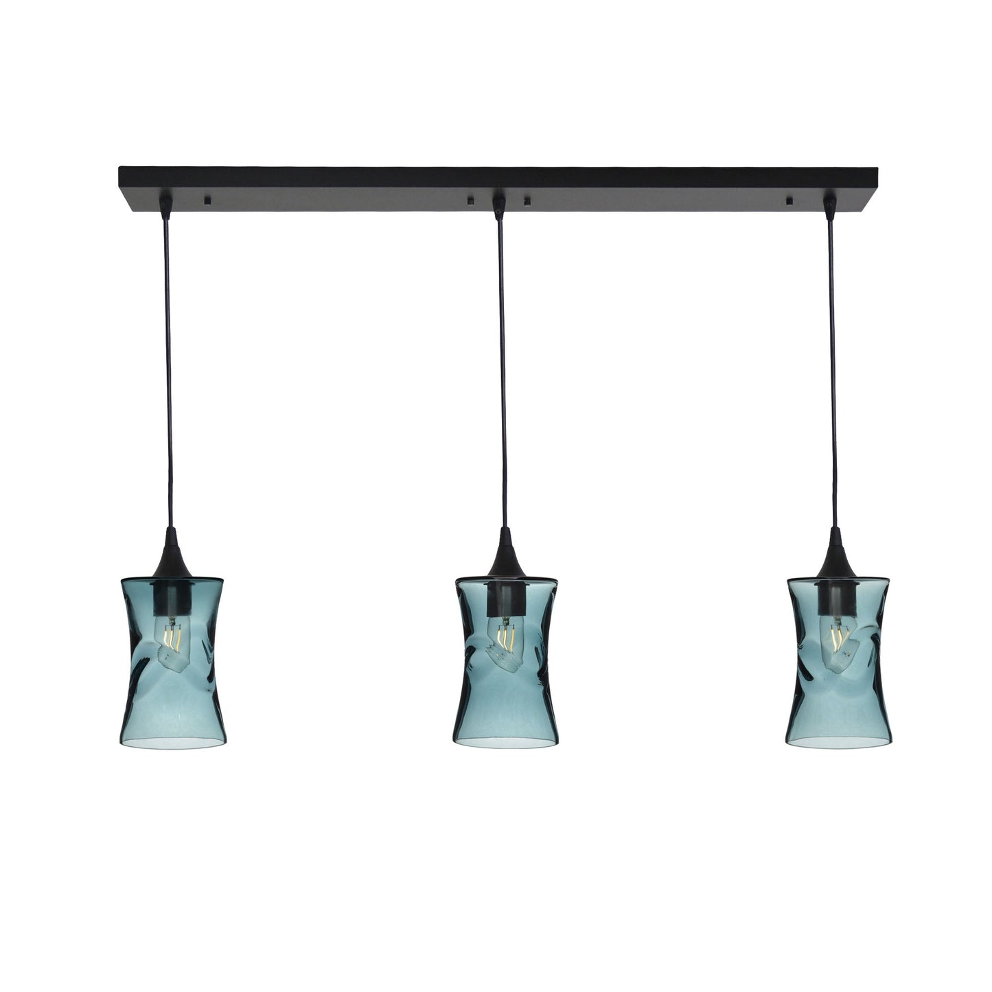 818 3 Pendant Linear Chandelier-Glass-Bicycle Glass Co - Hardware-Matte Black - 4ft Cord-Swell-Slate Gray-Bicycle Glass Co