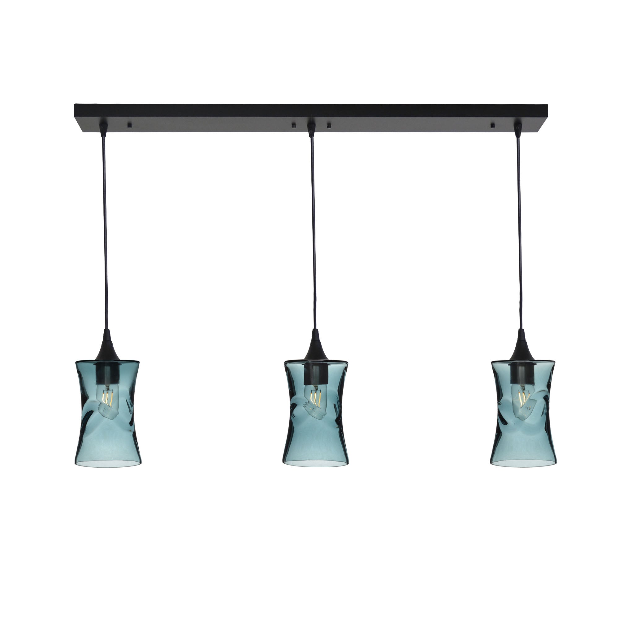 818 3 Pendant Linear Chandelier-Glass-Bicycle Glass Co - Hardware-Matte Black - 4ft Cord-Swell-Slate Gray-Bicycle Glass Co